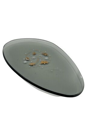Atomic Smoked Glass Plate w/Gold Leaf Motif Snowflakes & Gold Leaves Vintage MCM